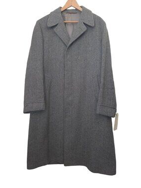 Vintage Sony Studios Wardrobe x STANLEY Gray Herringbone Wool Overcoat Sz 40